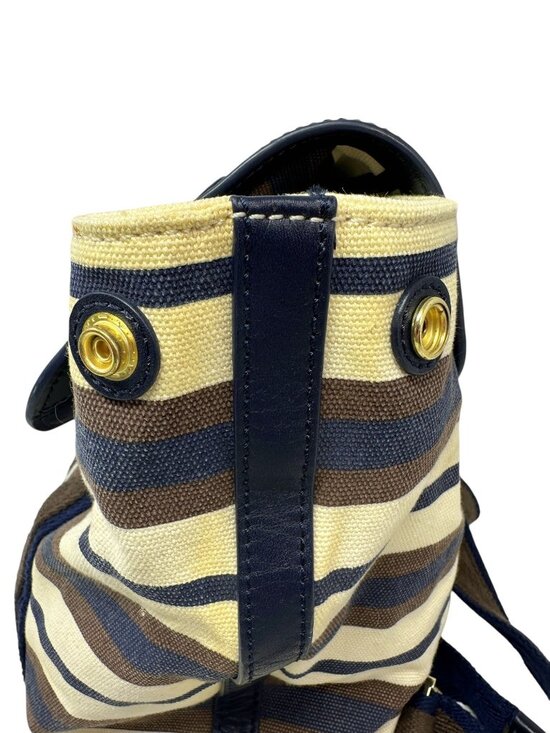 Tory Burch Kerrington Striped Canvas Backpack Leather Trim Preppy Travel main image 14
